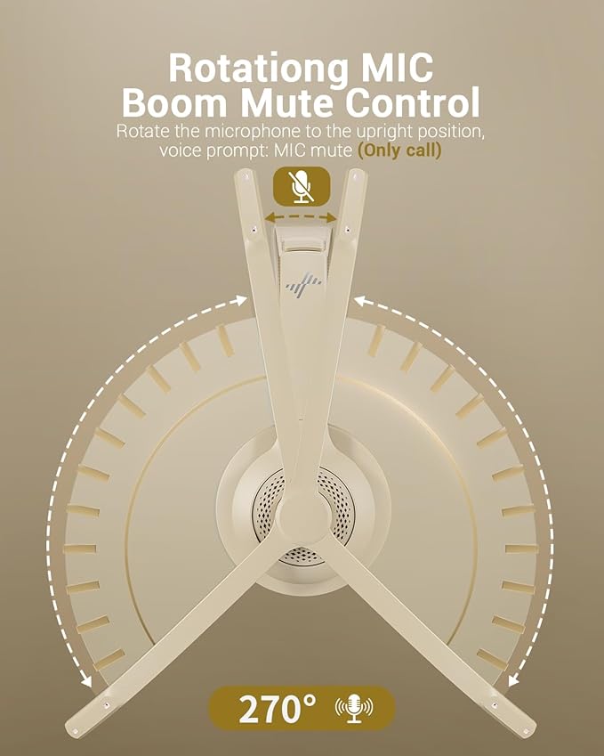 Wireless Headset with AI Noise Cancelling Microphone Bluetooth Headset - Bluetooth V5.2 Headphones with USB Dongle & Mic Mute for Computer/Laptop/PC/iPhone/Android/Cell Phones/Zoom-Apricot