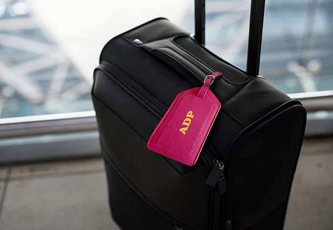 Personalized Monogrammed Bright Pink Leather RFID Passport Cover Holder and 2 Luggage Tags