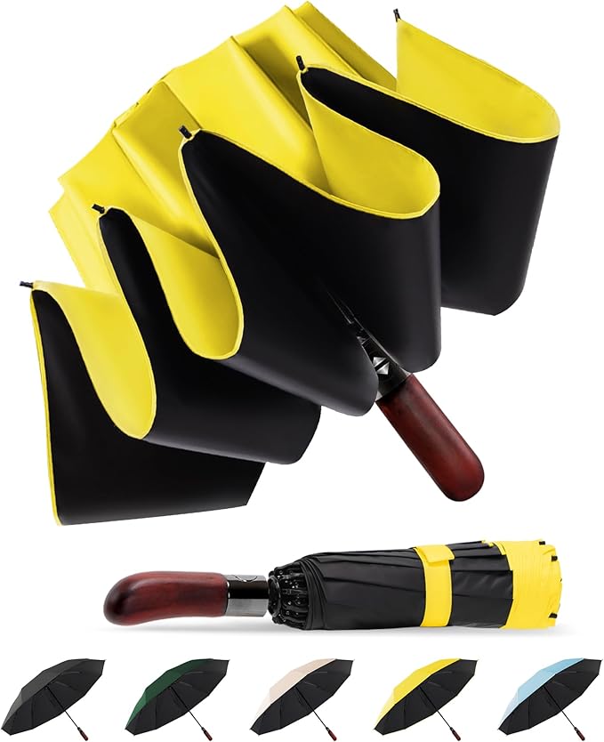 SoulRain 10 Ribs 46" Travel Sun & rain Automatic Reverse Umbrella, for Windproof Umbrella, Compact Parasol with 95% UV Protection for women and men