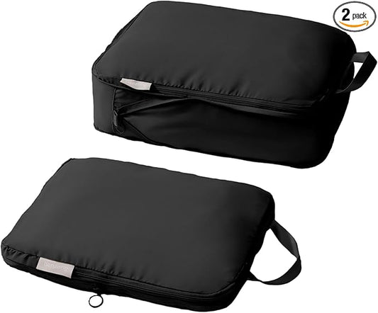 tianzong Compression Packing Cubes for Suitcases, Luggage Organizer Bags Set for Travel (Black, 2 Pack Medium)