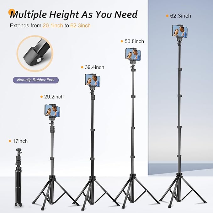 Aureday 62" Phone Tripod Accessory Kits, Camera & Cell Phone Tripod Stand with Wireless Remote and Universal Tripod Head Mount, Perfect for Selfies/Video Recording/Vlogging/Live Streaming