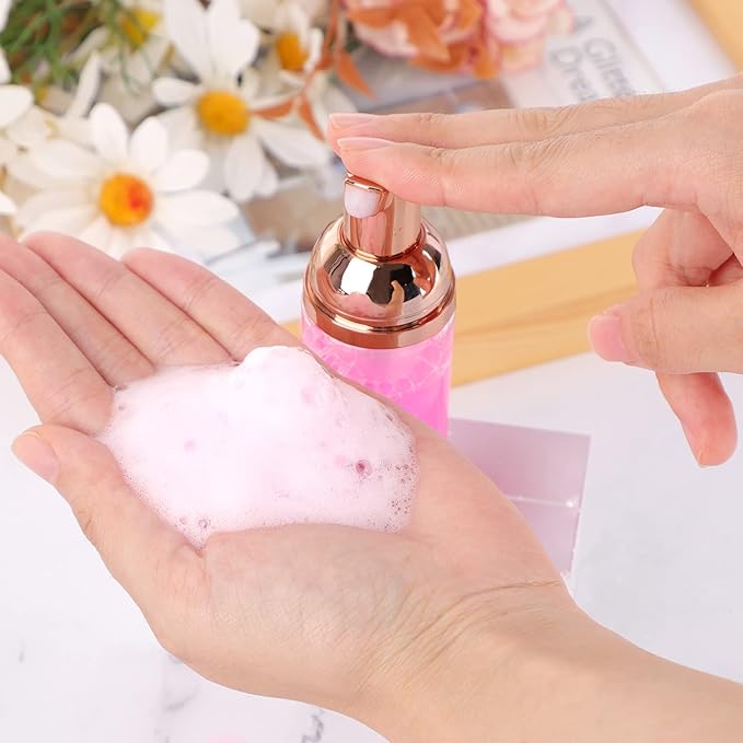 8 Pcs 1oz 30ml Plastic Foamer Pump Bottle Foam Dispenser Bottles Mini Liquid Foaming Bottles for Refillable Travel Hand Soap Foaming,Shampoo,Castile,Cleaning (Rose Gold+Clear)