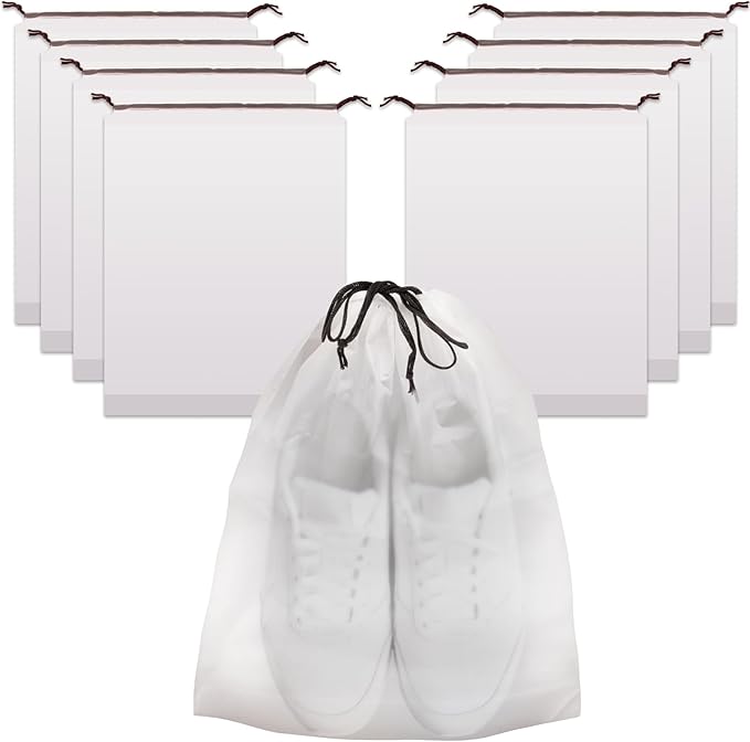 100 PCS Translucent Shoe Bags for Travel, Large Portable Shoe Bags with Drawstring, for Rainy Days Out (White)