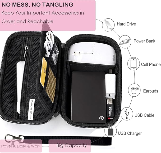 External Hard Drive Case, Shockproof Hard EVA Carrying Case Electronics Organizer Travel Case for Hard Drive, Charger, Laptop Mouse, Power Bank, Electronics Accessories Organizer Pouch Bag