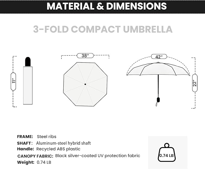 SIEPASA Compact Travel Umbrella - Windproof Auto Open/Close, Lightweight Folding Umbrella wIth Fiberglass Frame & Waterproof Canopy. Fits Backpack/Purse. (Sunflower)