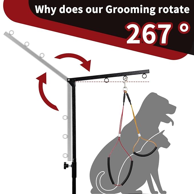 Phenfor Dog Grooming Table Arm with Hammock - Adjustable Height, Pet Grooming Hammock, No Sit Haunch Holders, Loop Noose Heavy-Duty Clamp (Black)