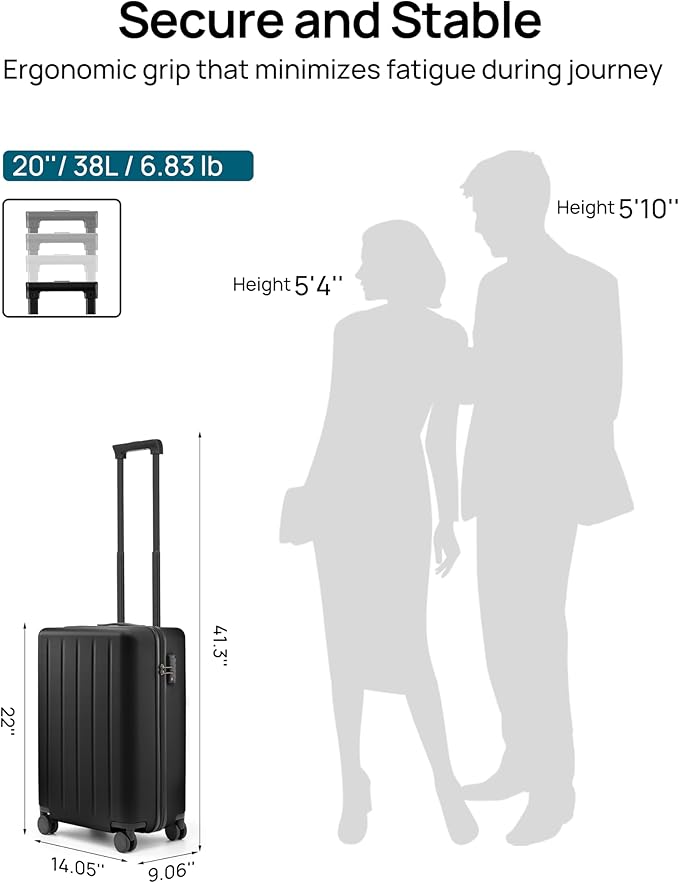 NINETYGO Carry On Suitcase, 20 Inch Carry-On Luggage with Double Spinner Wheels, Dry Wet Separate, PC Hard Case Suitcase, Lightweight Travel Luggage, TSA Approved (Black, Danube)