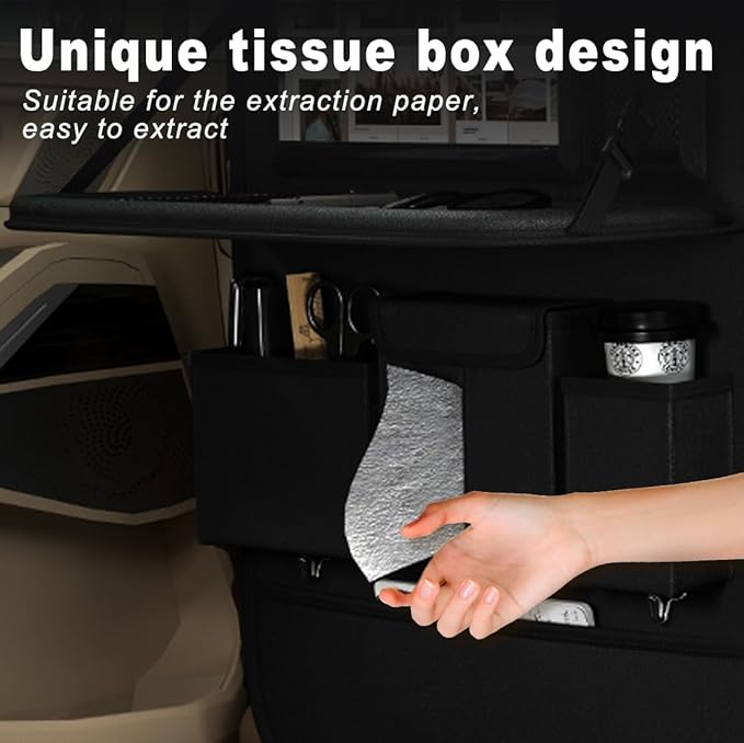 Car Seat Organizers,Multi-functional Back Seat Protectors, Storage Pouches, and Tray Holders (for Cars, Kids, Seat Back and Rear Seats) (Plain Black, 2 Pcs)