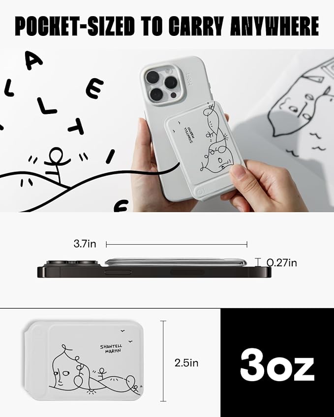 MOFT Phone Tripod Stand Selfie Stick x Shantell Martin for iPhone, Multi-Angles iPhone Stand, Lightweight & Portable Phone Holder, Strong Magnets, MOVAS Vegan Leather, Misty Cove (Without Card Slot)