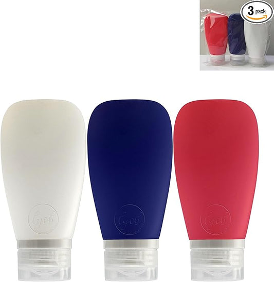 Travel Bottles for Toiletries, TSA Approved 3oz (90ml) Leak Proof Silicone Soft Refillable Squeeze Travel Size Containers BPA Free for Air Travel, Shampoo, Conditioner Patriotic (Red-White-Blue)