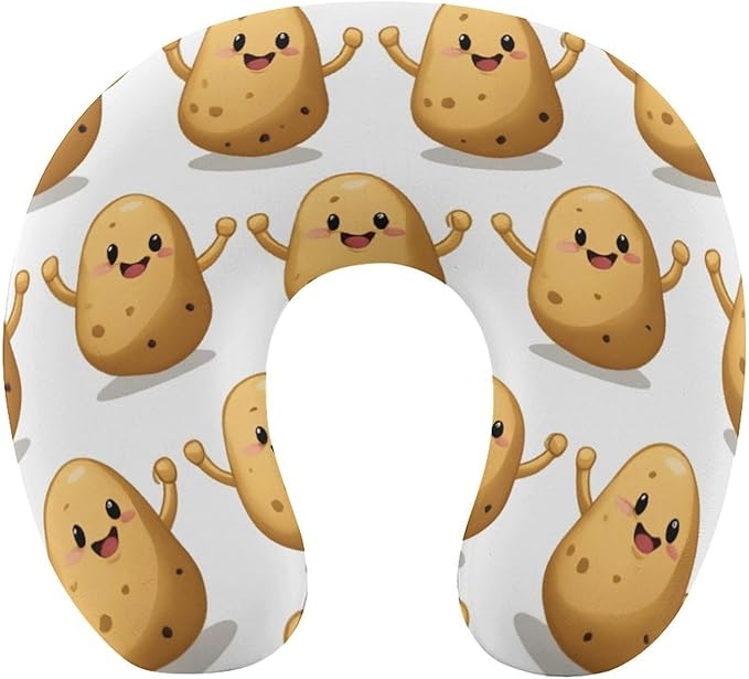 Portable U-Shaped Travel Pillow Memory Foam Neck Rest, I'm A Potato Cute Potatoes U-Shape, Airplane Car Bus Office Chin Support