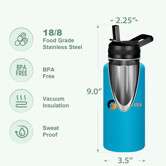 Personalized Custom Print in USA Water Bottle 50Pcs 32oz Stainless Steel Double Wall Coffee Cup with Lid & Straw Insulated Tumbler with Colorful Text Logo Photo