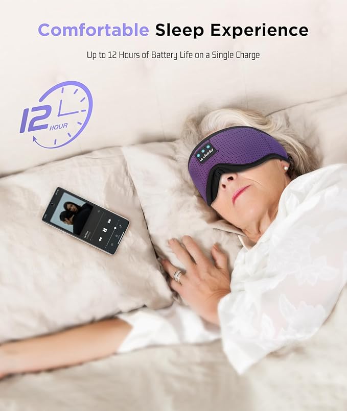 LC-dolida Sleep Headphones, Sleep Mask Bluetooth Wireless Music Eye Mask, Sleeping Headphones for Side Sleepers Sleep Mask with Bluetooth Headphones Ultra-Thin Stereo Speakers Perfect for Sleeping