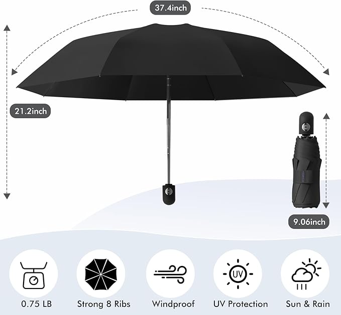 Compact Umbrella – Small, Lightweight, Sturdy & Windproof; Mini Travel Umbrella for Sun & UV Protection, Suitable for Men, Women & Kids