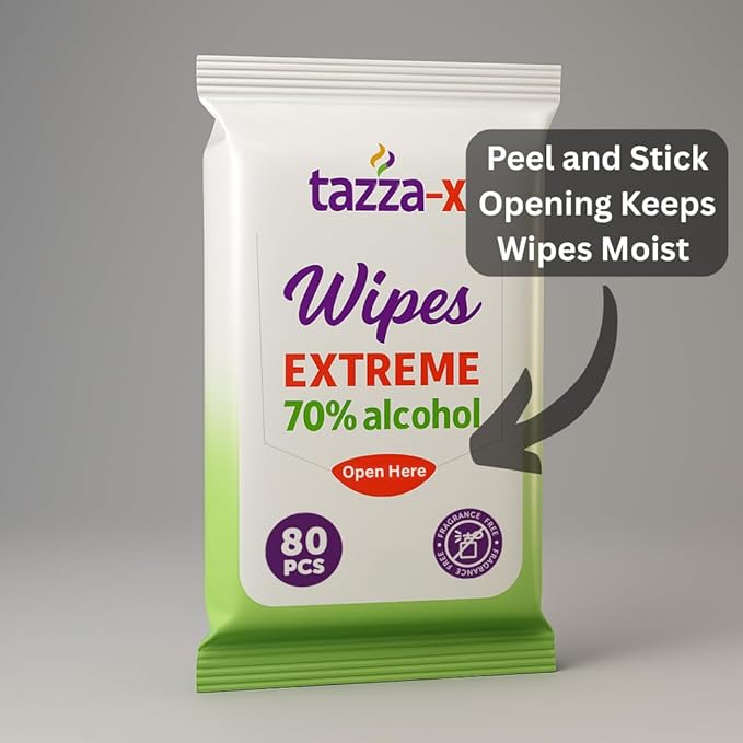 Tazza Alcohol Wipes - Unscented, Travel Hand Cleaning Wipes - 80 Ct (Pack of 6, 480 Wipes)