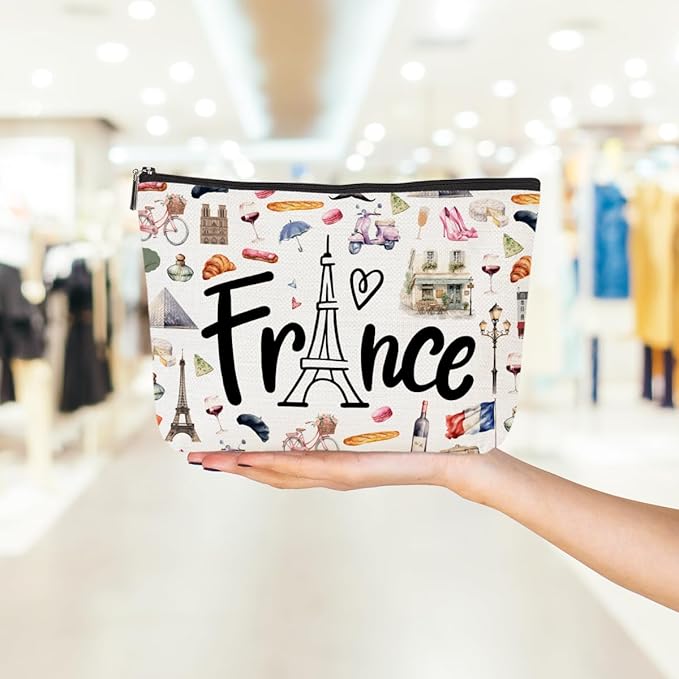 France Travel Culture Gift Cosmetic Bag Makeup Bag French Souvenir Gift Merch French Theme Paris Landmarks Gift for Women Best Friend Traveller Daughter Girls Trip Gifts Favors Christmas Birthday