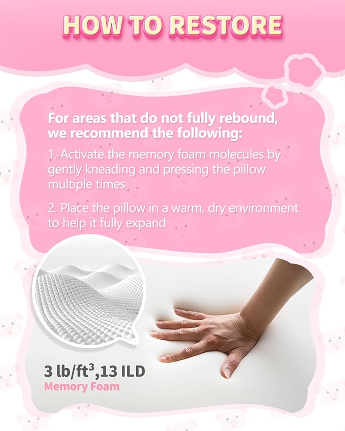 Memory Foam Kids Travel Pillow, Kids Neck Pillows for Travel Car, Cute Airplane Pillow, Washable (Pink Pig, 3-5 Y/O)