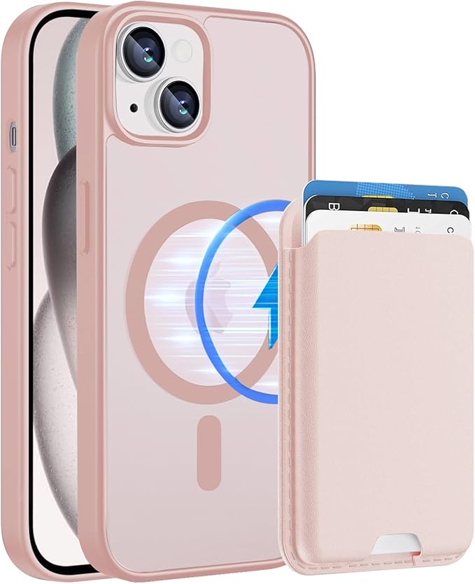 Ntwinro Magnetic for iPhone 15 Case (Compatible with MagSafe) with Detachable Wallet & Card Holder for 3 Cards [RFID Blocking] Military Grade Protective Slim Phone Cover, Pink