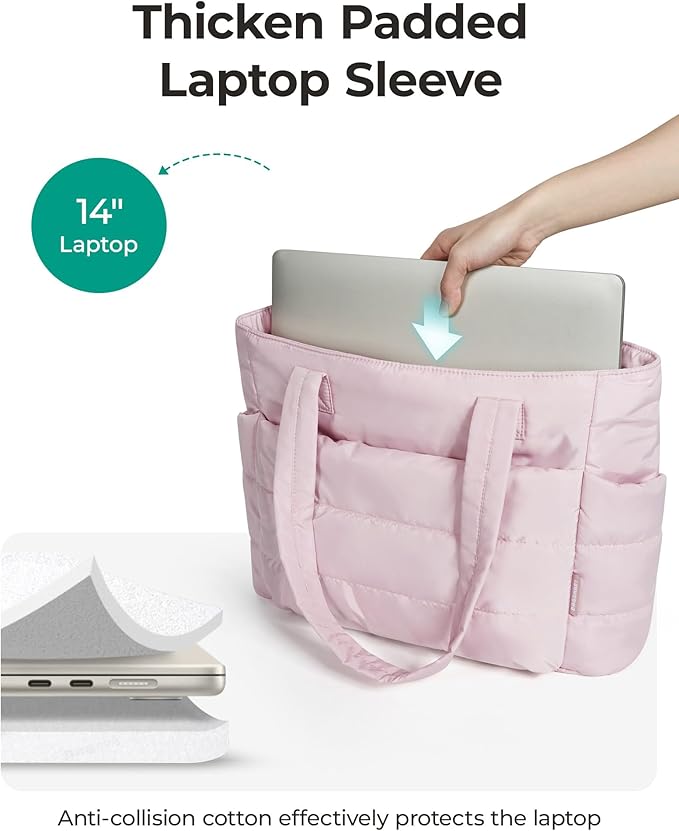 BAGSMART Tote Bag for Women, Lightweight Puffy Tote Bag with Compartments Shoulder Bag Handbag for Travel, Work, Gym