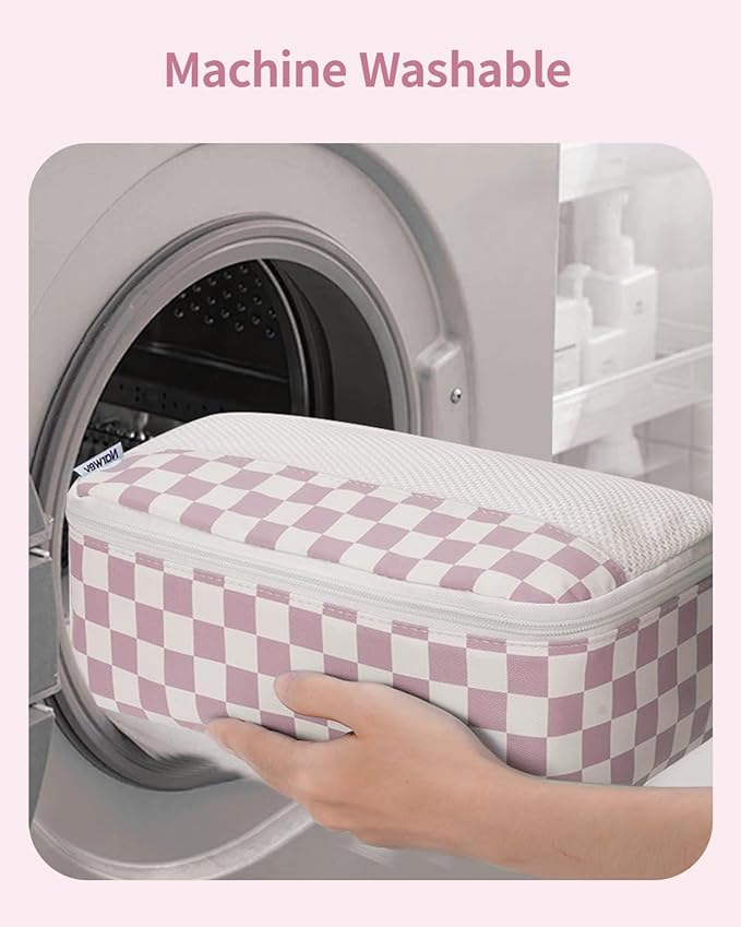 Narwey 7 Set Checkered Packing Cubes for Travel Carry on Suitcase Luggage Organizer Bags for Kids Women Men, Durable Packing Organizers Bag, Travel Essentials Accessories (Dusty Pink Checkerboard)