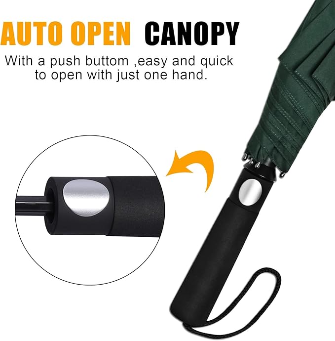G4Free 62 Inch Portable Golf Umbrella Large Oversize Double Canopy Vented Windproof Waterproof Automatic Open Stick Umbrellas for Men and Women(Dark Green)