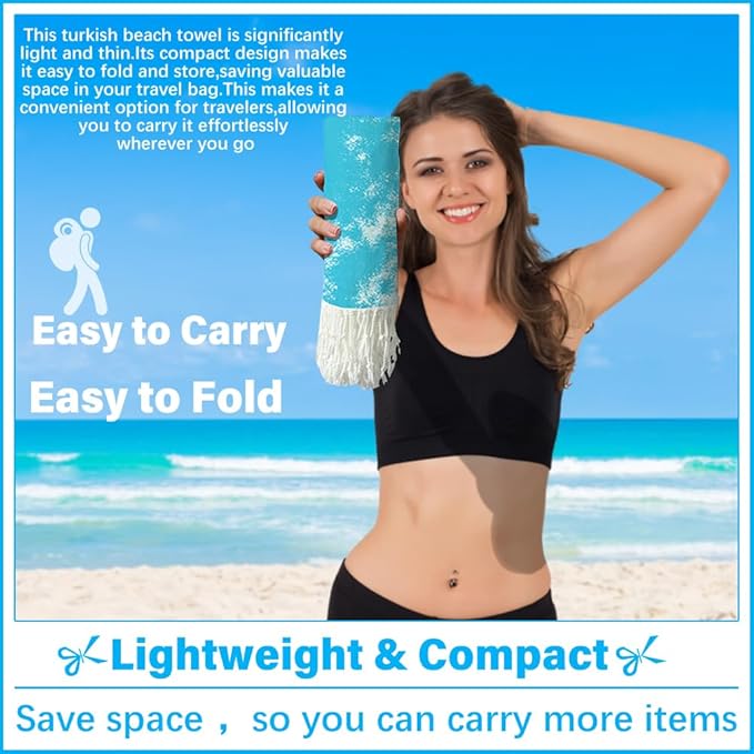 Thin Turkish Beach Towel Lightweight Soft Cotton Extra Large XL Oversized Sand Free Sandproof Absorbent Quick Dry Towels Cloud Bath Pool Travel Compact Essentials Accessories for Adult Gifts