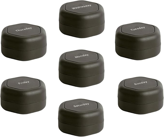 Cadence Travel Containers - Pill Case Set - Magnetic Travel Capsules,Daily Medicine Organizer for Pills, Supplements, & Vitamins - 7 Flex Smalls (0.56oz) for Weekly Pill Organizer - Charcoal