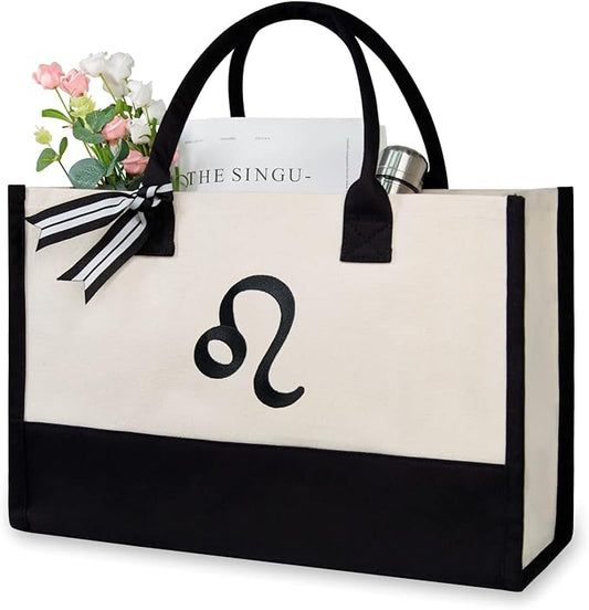 TOPDesign Personalized Initial Canvas Beach Bag, Monogrammed Gift Tote Bag for Women