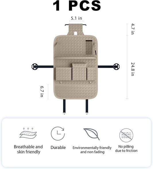 Car Seat Organizers,Multi-functional Back Seat Protectors, Storage Pouches, and Tray Holders (for Cars, Kids, Seat Back and Rear Seats) (Woven Beige, 1 Pcs)