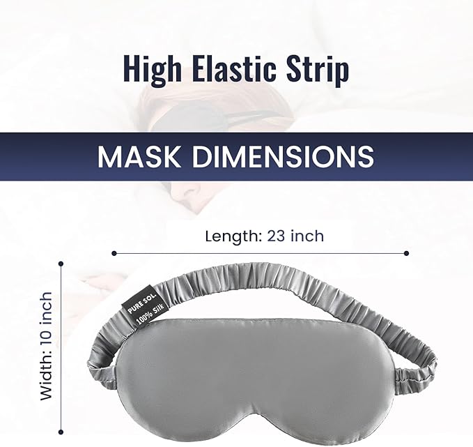 Pure SOL. Silk Sleep Mask - 100% Mulberry Silk Eye Mask - Eye Mask for Sleeping & Blindfold for Power nap During Travel (Charcoal)