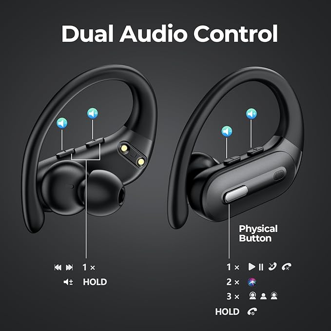 Active Noise Cancelling Wireless Earbuds Bluetooth Headphones 90 Hrs Playtime Ear Buds with Hi-Res Stereo Deep Bass Power Display Earphones with Earhooks Waterproof Transparency Headset for Sports/Gym
