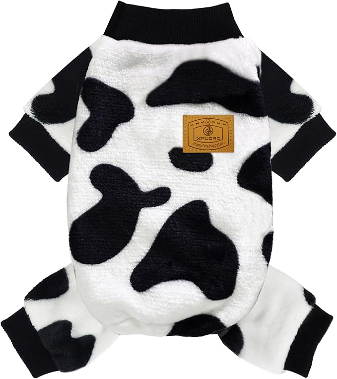 XPUDAC Cow Dog Sweater, Doggie Winter Clothes for Small Medium Dogs Girl Boy Fleece Dog Pajamas for Winter Christmas, Small
