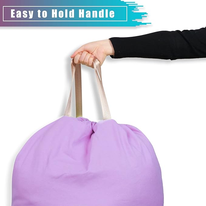 LOLOMLO Extra Large Canvas Laundry Bags with Handles & Drawstring Closure, Heavy Duty Tears Resistant Clothes Storage Travel Bags,25.5"x34",Purple