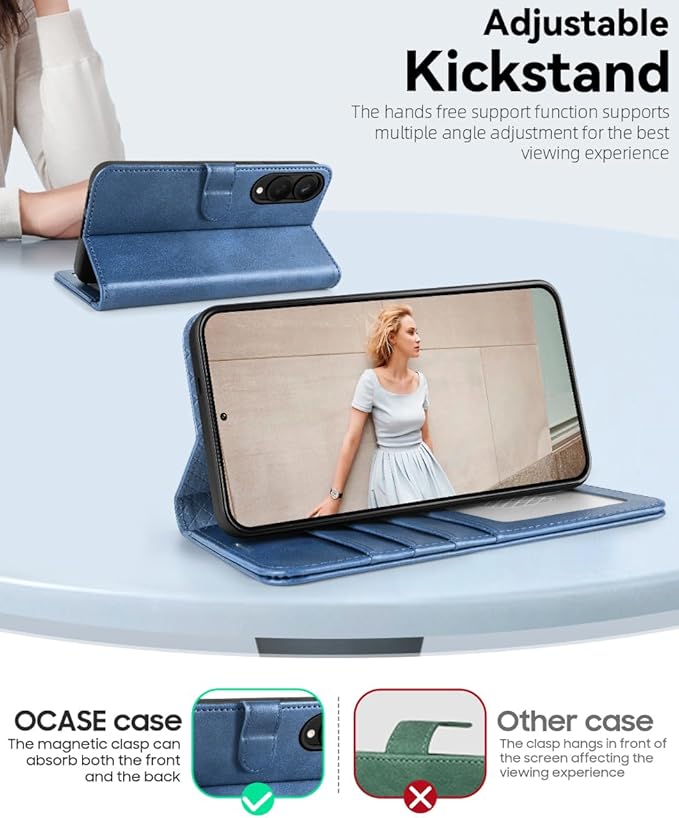 OCASE Compatible with Galaxy S25 Edge Wallet Case, PU Leather Flip Folio Case with Card Holders RFID Blocking Kickstand [Shockproof TPU Inner Shell] Protective Phone Cover 2025, Light Blue