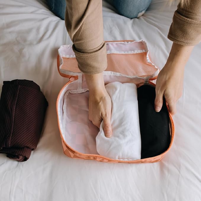 Jadyn Packing Cubes for Travel, 6-Piece Large Packing Cube Organizer Set for Suitcase, Duffel Bag, Luggage, Multiple Sizes Travel Essentials (Terracotta Check)