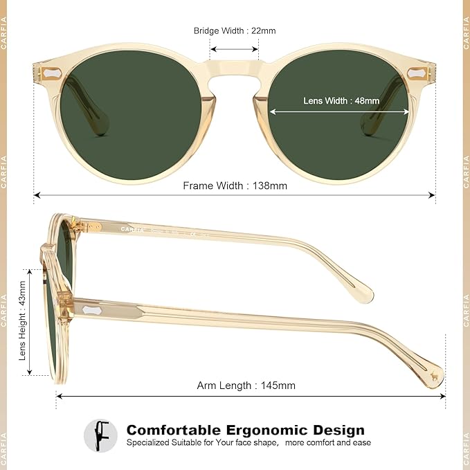 CARFIA Polarized Sunglasses for Women UV Protection Small Face Acetate Frame CA5288