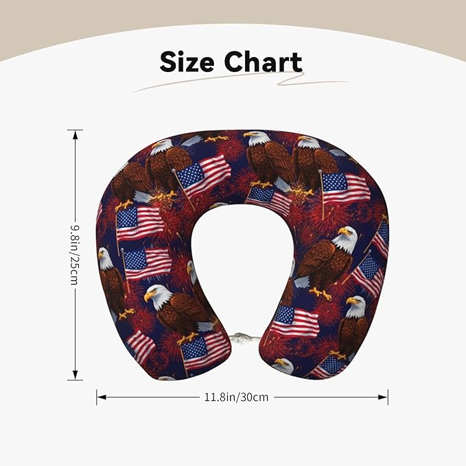 Neck Support Pillow, Comfortable Memory Foam Car/Flight/Airplane Chin Pillows U Shaped Cushion for Office Travel Sleeping Bald Eagle American Flag Fireworks Pattern