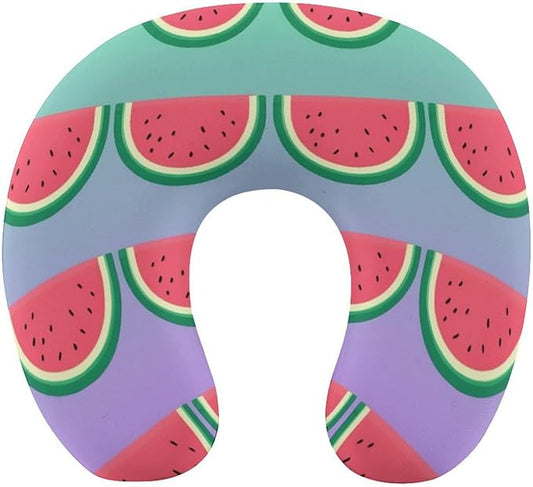 Kids Washable U-Shaped Travel Pillow Neck Support, Watermelons Fruit Pattern U-Shape, Airplane Car Nap Chin Cushion