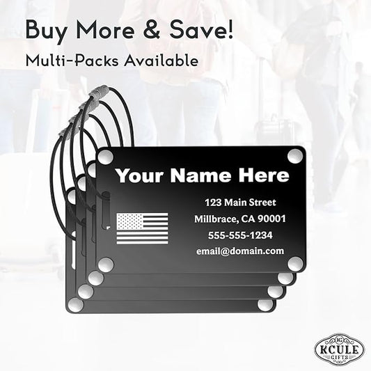 Personalized Luggage Tags: Custom Metal Luggage Tags for Suitcases, Backpacks and Bags with Your Personalized Text (Black)