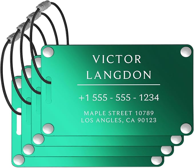 Luggage Tags for Suitcases 4 Pack: Personalized Luggage Tags for Backpacks & Bags Tags with Coustomizable Texts (Green)