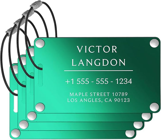 Luggage Tags for Suitcases 4 Pack: Personalized Luggage Tags for Backpacks & Bags Tags with Coustomizable Texts (Green)