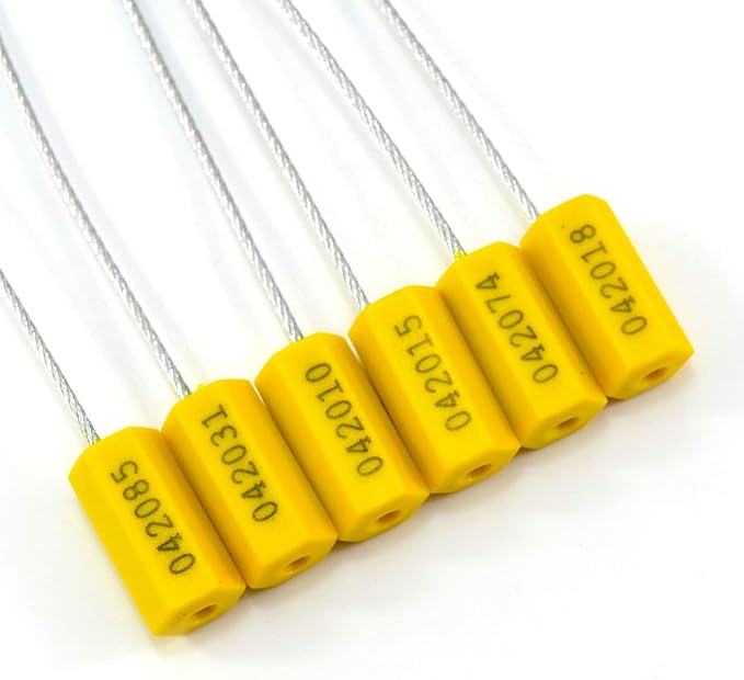 1000PCS Yellow Steel Cable Seal Metal Security Shipping Seal Numbered Truck Trailer Seals Security Tags Tamper Evident Tags Container Lock Pull Tight Steel Wire Seals