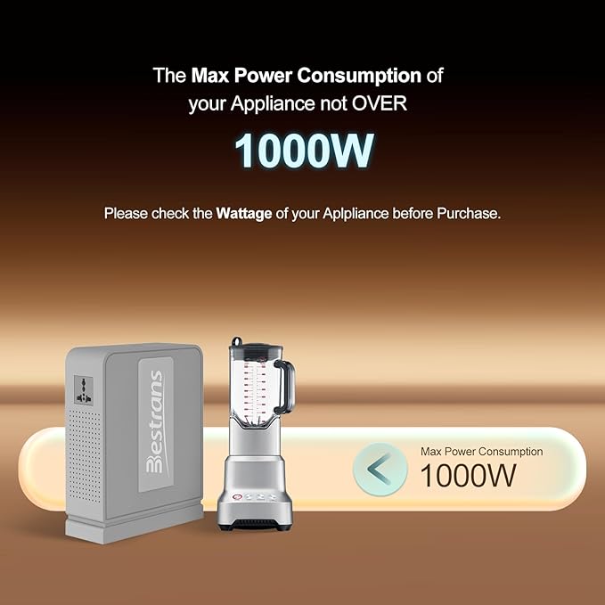 1000W Step Up Transformer 110v to 220v Converter, Heavy Duty Voltage Converter 110v to 220v with Dual Outlets, Overload Protection & Ultra-Quiet Design for Home Appliances, Light Grey