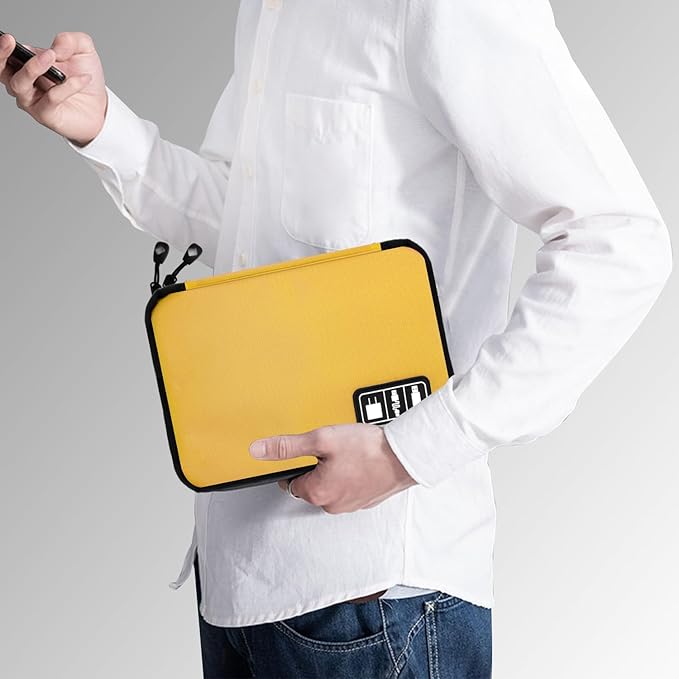 Electronics Travel Organizer,Portable Waterproof Electronic Travel Storage Bag for Small Charging Cord Storage,Charger,SD Card etc,for Travel,Business-Yellow Green