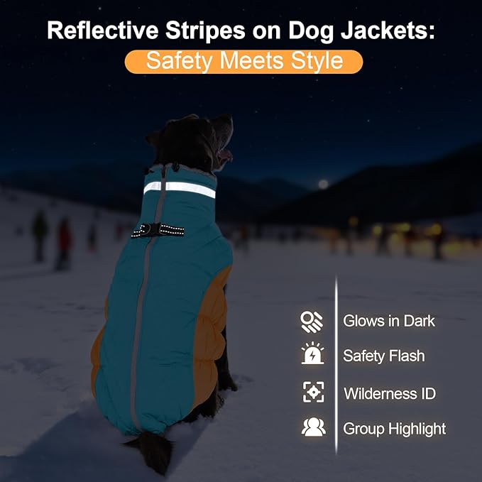 OUOBOB Warm Dog Jackets for Large Dogs, Waterproof Dog Coat with Harness Built in, Zipper Clousure, Fleece Lining for Cold Weather Outdoor Walks, Pet Snowsuit for Shiba Inu, French Bulldog - L