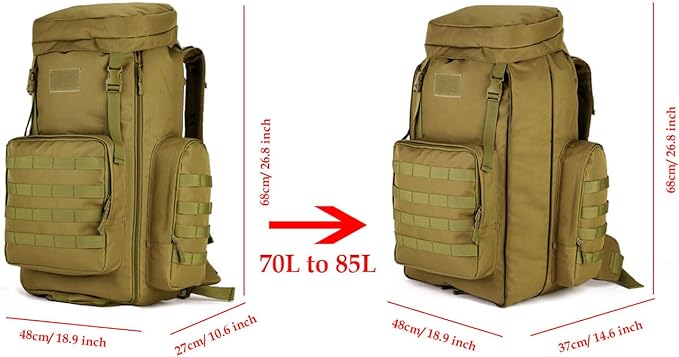 VanBasic Hiking Backpack 70L Large 85L Tactical Backpack MOLLE Military Trekking Rucksack Black