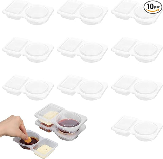10 Sets Reusable Snack Containers With Lids, 2 Compartment Snack Pack Containers With Lids, Portable Plastic Food Container, Airplane Condiment Snack And Dip Container For Lunches Salad Outdoor