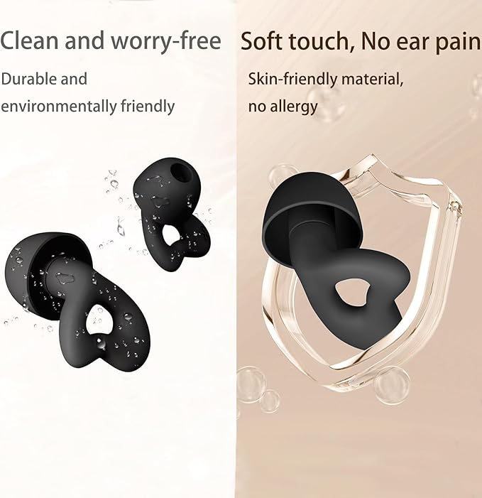 Ear Plugs for Sleeping, Noise Cancelling Sleep Earplugs, Reusable Silicone Hearing Protection Earplug, 45dB Noise Reduction, 4 Sized Earplug with Case, Apply to Live Events, Musicians (Dark Black)