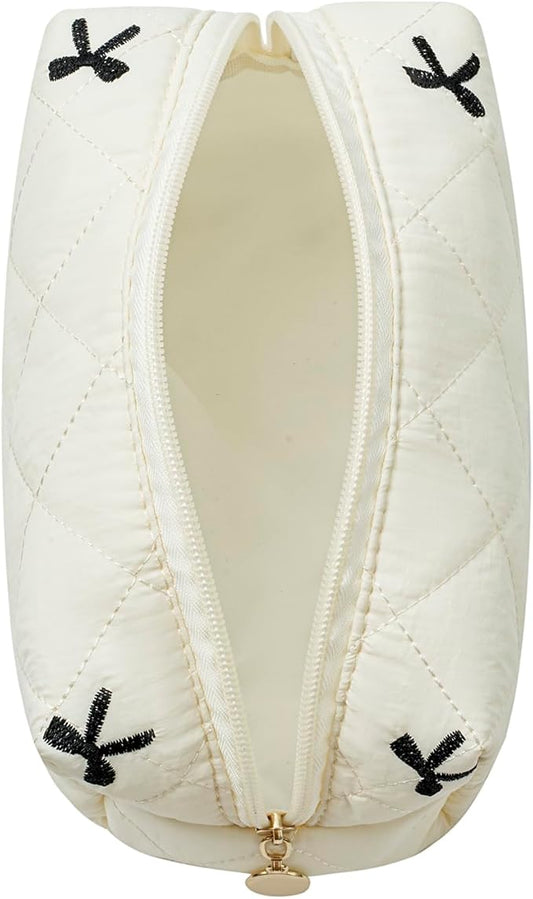 Makeup Bag Travel Cosmetic Bag for Women Girls, Zipper Make Up Pouch, Floral Flowers Toiletry Organizer Makeup, Portable Storage Cosmetic Travel Cloth Bag (Beige)