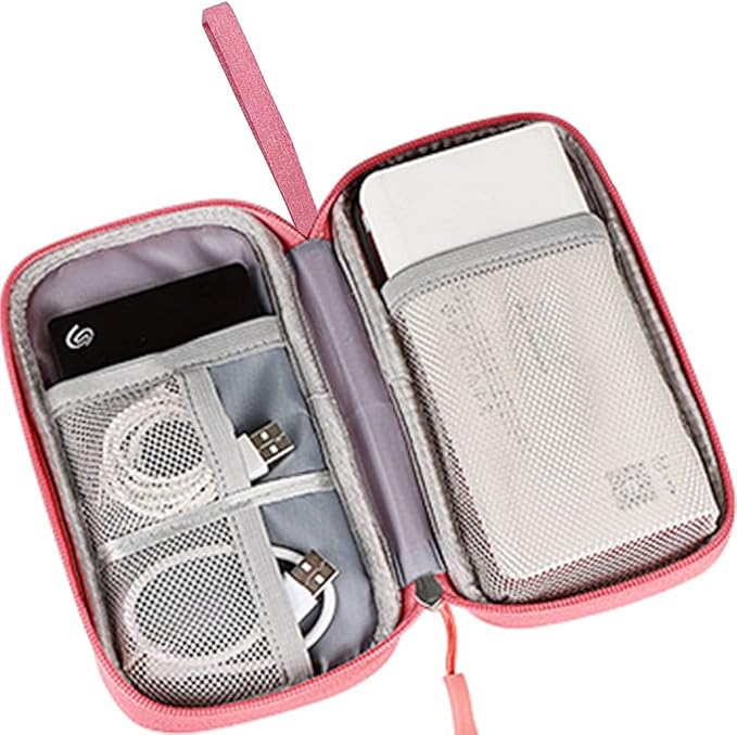 Electronics Accessories Organizer Pouch Bag, Universal Travel Digital Accessories Storage Bag for Portable Charger, Cables, Earphone, iPhone, Cord, Customize Inside with Dividers, Pink